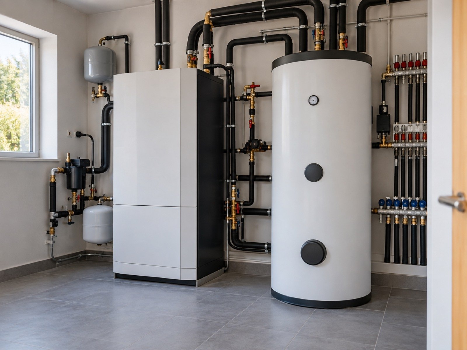 Pompa di calore con accumulo di acqua calda sanitaria in un locale tecnico